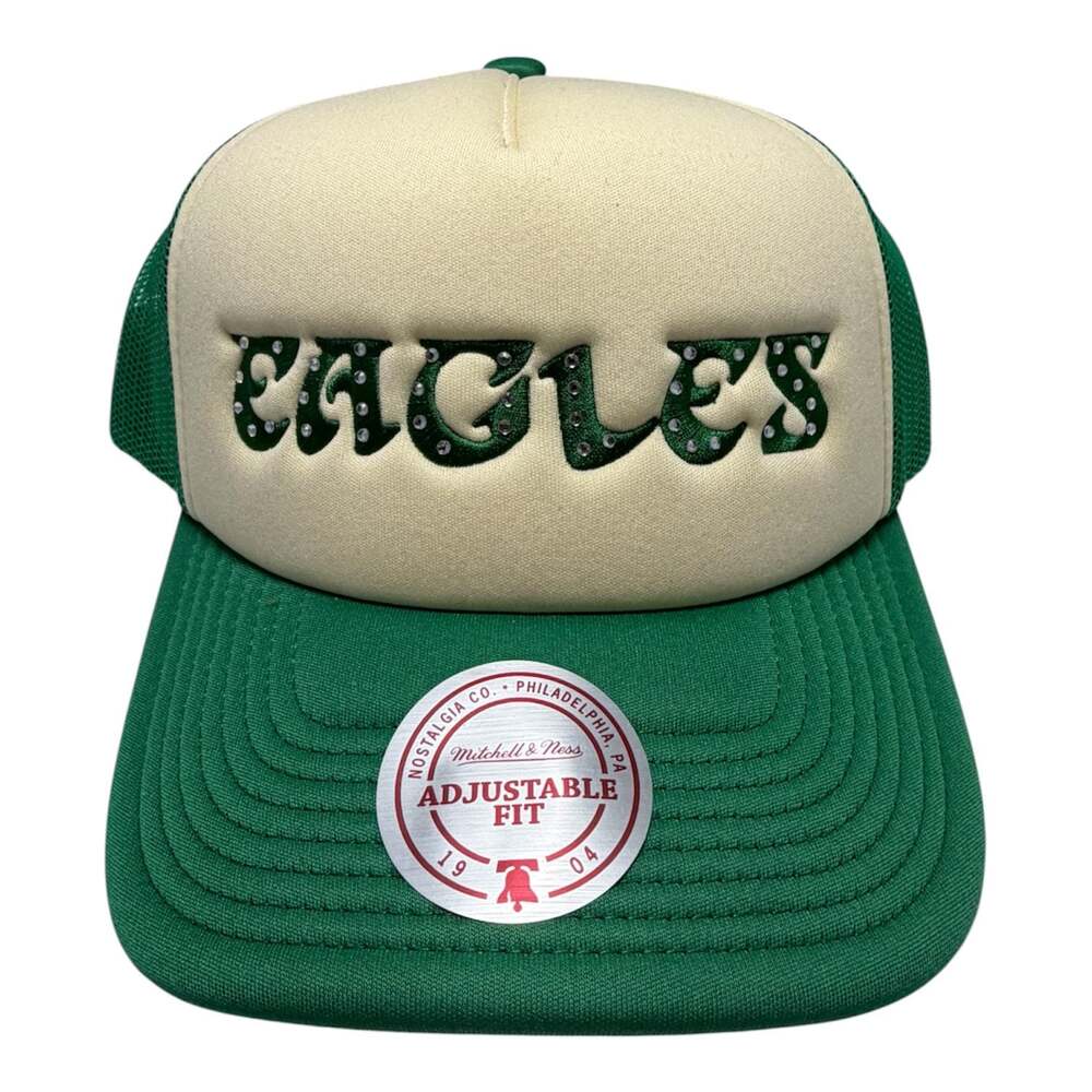 Mitchell & Ness Philadelphia Eagles Rhinestone Logo Trucker Snapback Hat OSFA